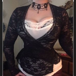 Sexy Black Sheer Lace Gothic Wrap Top